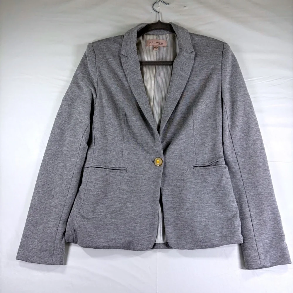 Philosophy Republic Clothing Womens Gray Ponte Knit Career Chic Blazer Size S